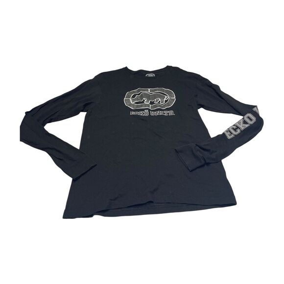 Ecko Unltd Shirt Men's Large Black Cotton Graphic Print Logo Crew Neck Pullover - Picture 1 of 8